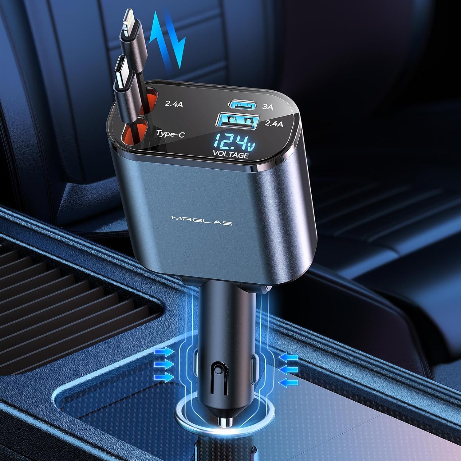 Upgraded 4 in 1 Retractable Car Charger 120W Super Fast Car Phone Charger Adapter - Image 2
