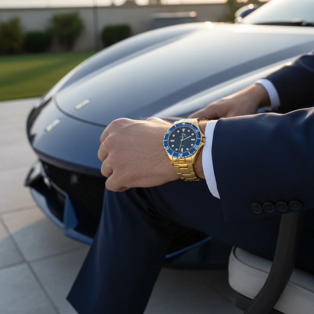 VZ Aurelia Golden Round Blue Man Watch - Image 2
